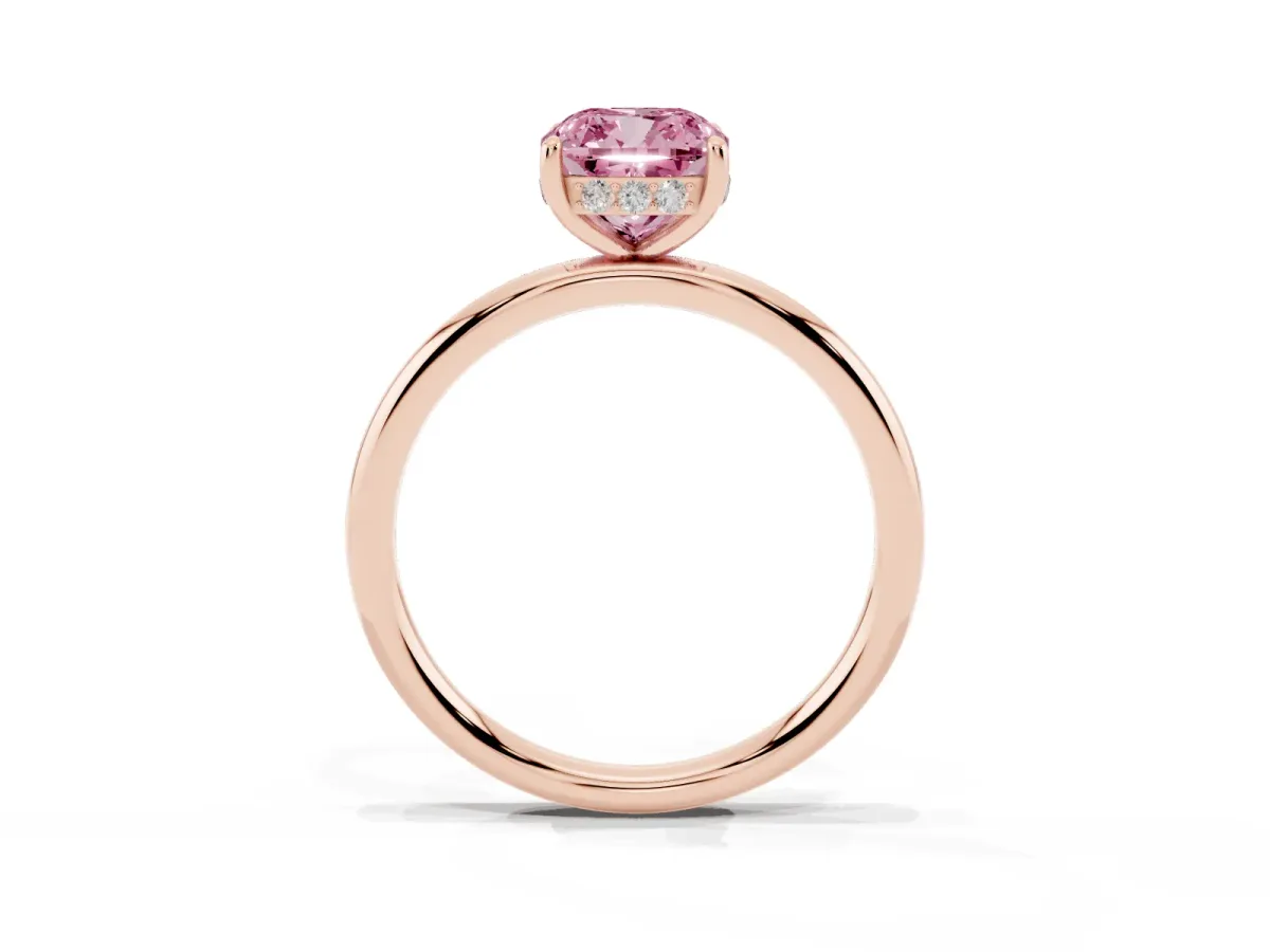 Fancy Pink Cushion Cut Solitaire Diamond Ring with a Classic Band and Four-Prong Setting Rose gold