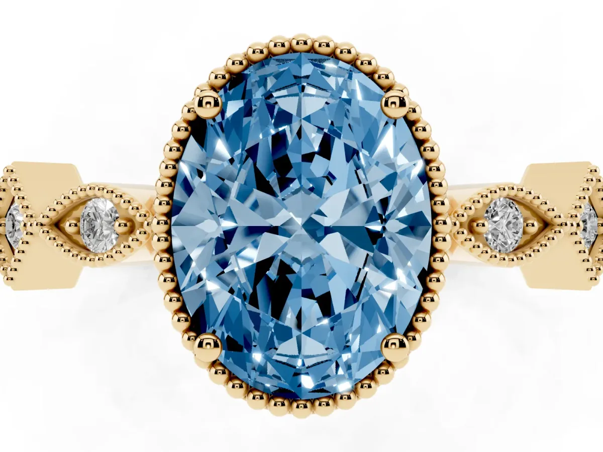 Fancy Blue Oval Cut Milgrain Marquise Diamond Twist Band Ring Yellow gold