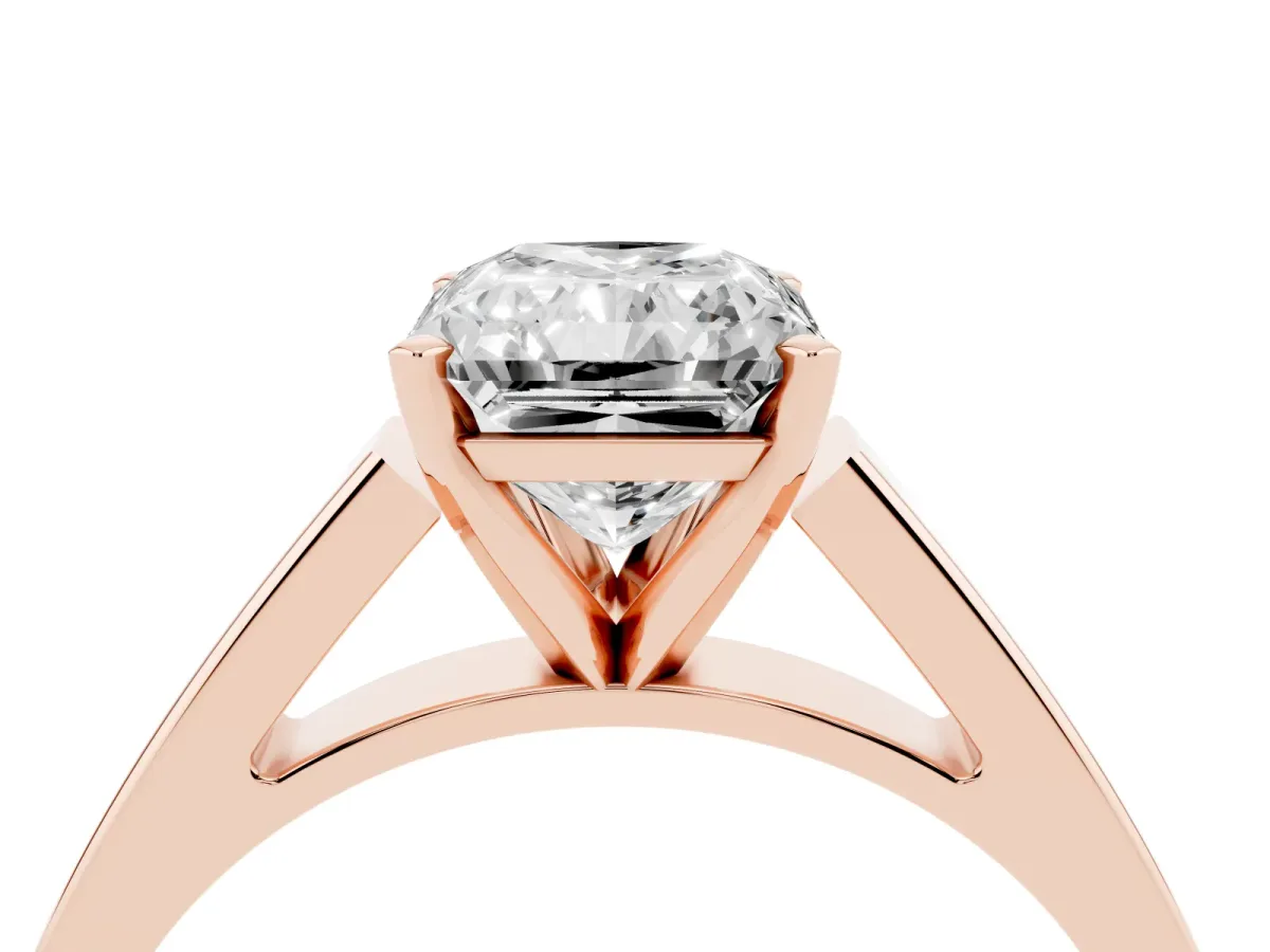 Radiant Cut Solitaire Engagement Ring with Four-Prong Setting and Tapered Band Rose gold