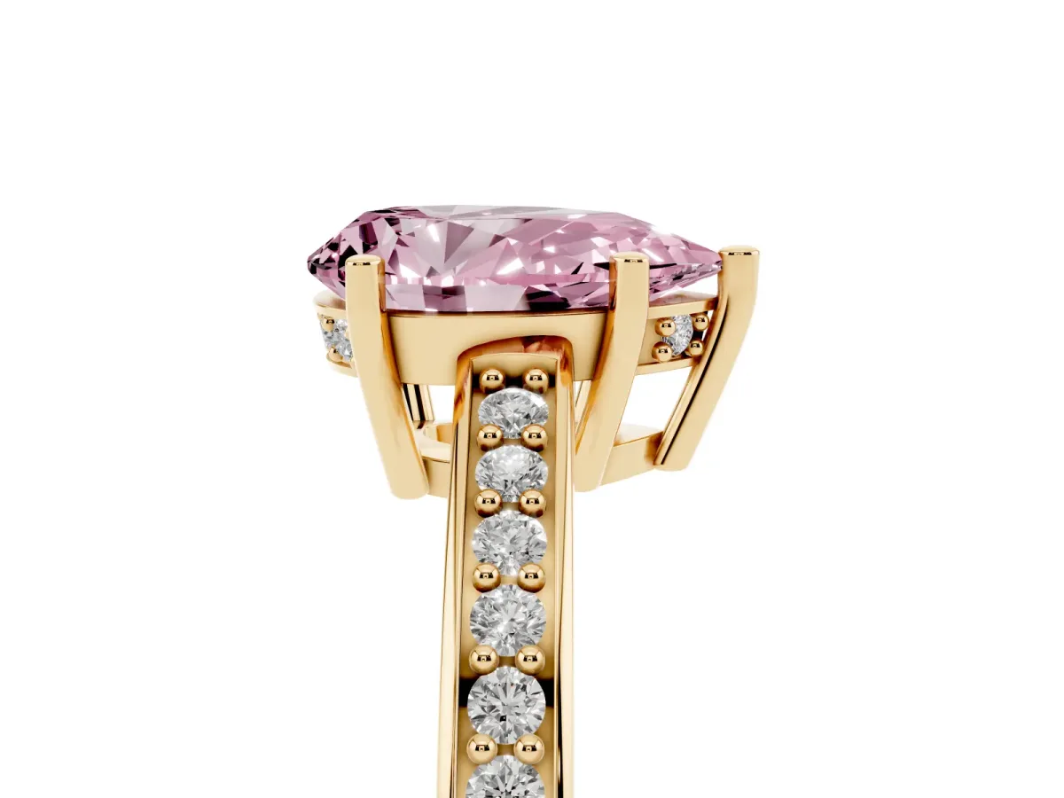Fancy Pink Pear Cut Solitaire Pavé Band Prong Setting Ring Yellow gold