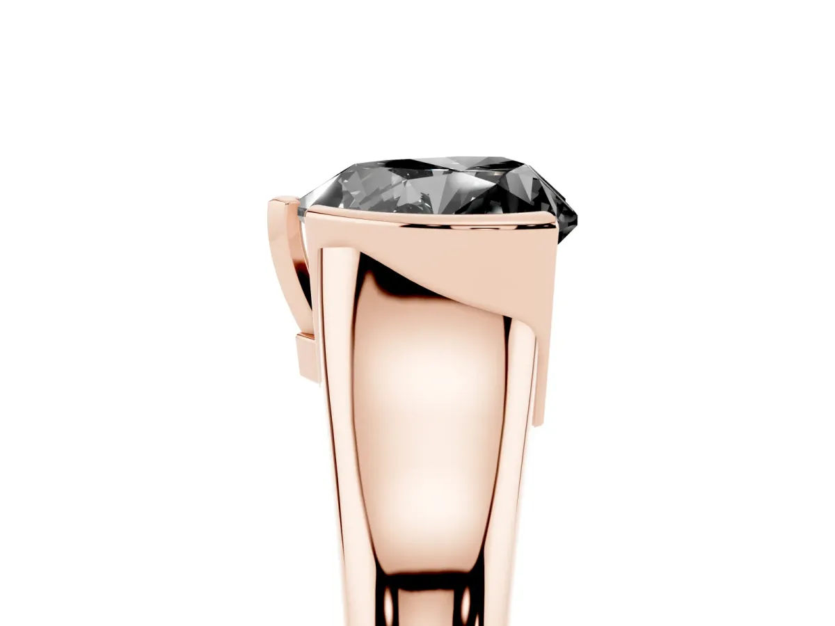Fancy Black Heart Cut Solitaire Tension Set Diamond Ring with Split Shank Band Rose gold