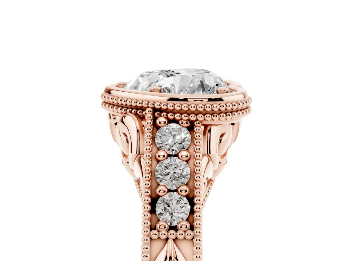 Bezel Set Heart Cut Diamond Milgrain Pave Engagement Ring Rose gold