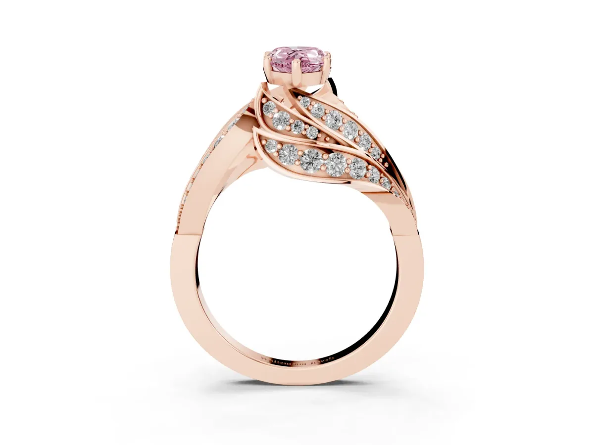 Fancy Pink Pear Cut Diamond Solitaire Ring with Prong Setting and Twisted Pavé Band Rose gold