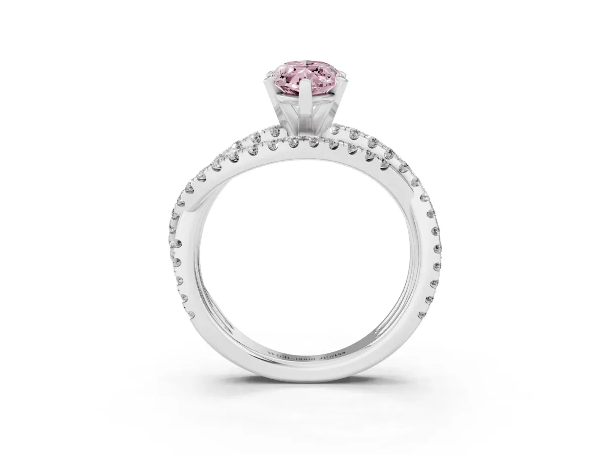 Fancy Pink Marquise Cut Solitaire Twist Band with Pavé Setting and Four-Prong Setting Silver