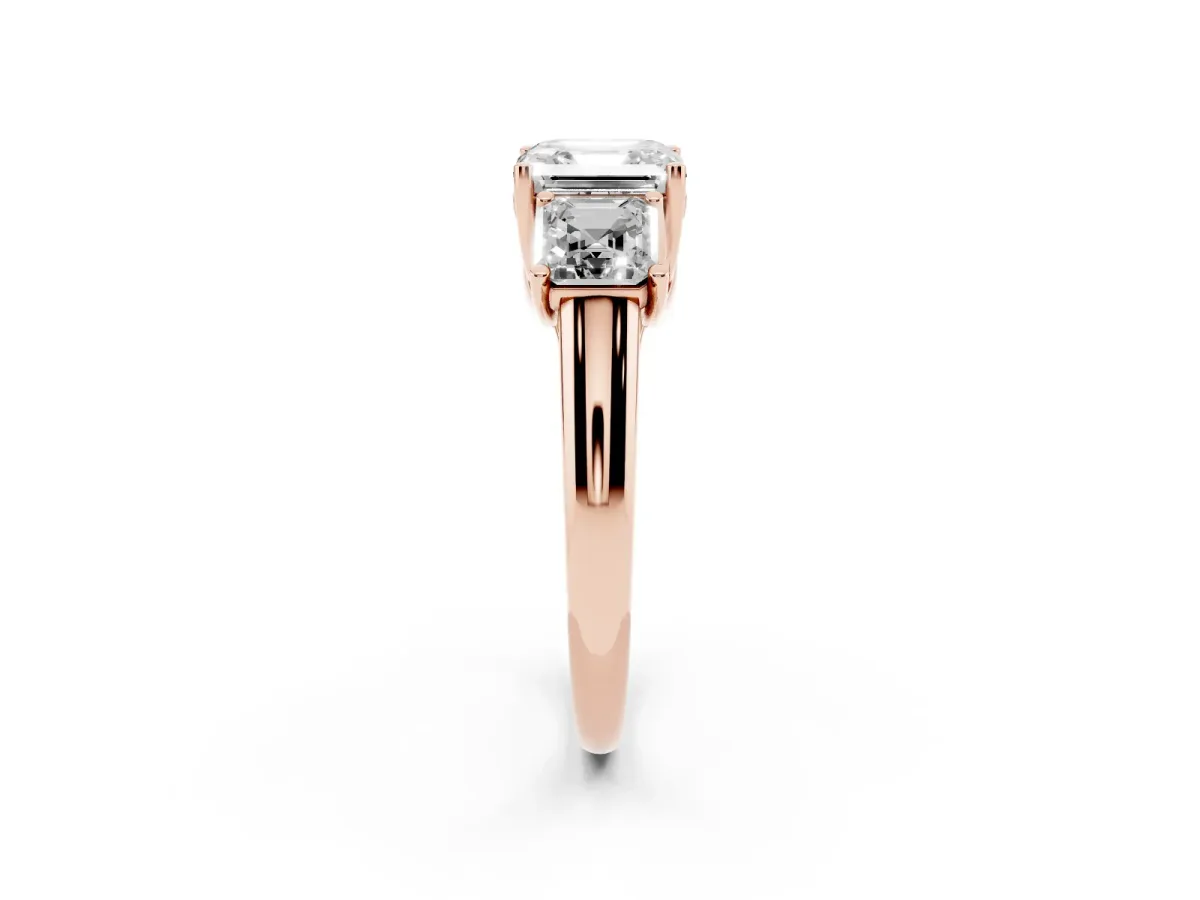 Three-Stone Asscher Cut Diamond Engagement Ring with Prong Setting Rose gold