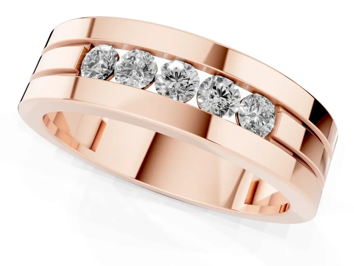 Round Diamond Five-Stone Channel Set Mens Band Rose gold