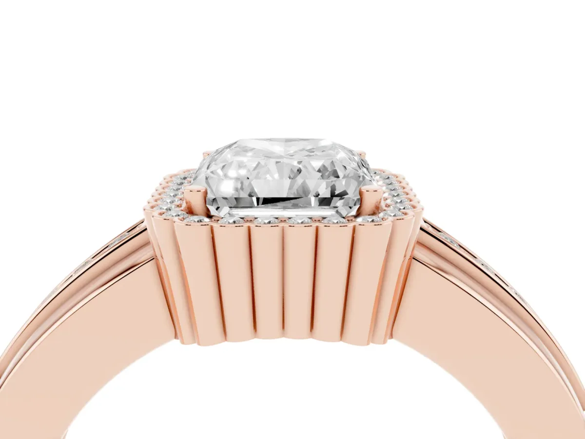 Radiant Cut Cut Halo Pave Band Four-Prong Ring Rose gold