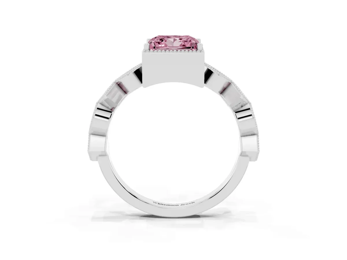 Fancy Pink Princess Cut Milgrain Marquise Diamond Twist Band Ring Silver