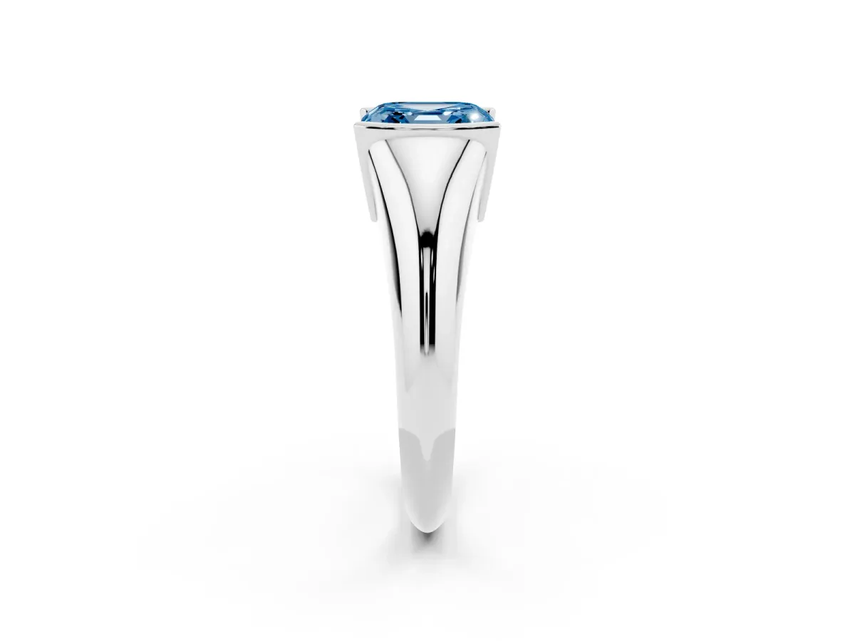 Fancy Blue Asscher Cut Solitaire Tension Set Diamond Ring White gold