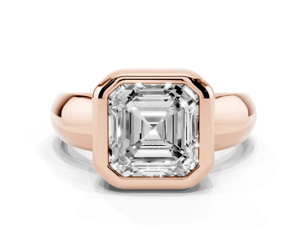 Bezel Set Asscher Cut Solitaire Ring with Wide Band Rose gold