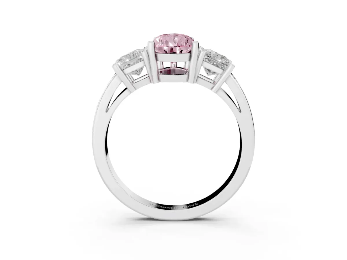 Fancy Pink Three-Stone Pear Cut Cut Solitaire Ring with Prong Setting Platinum