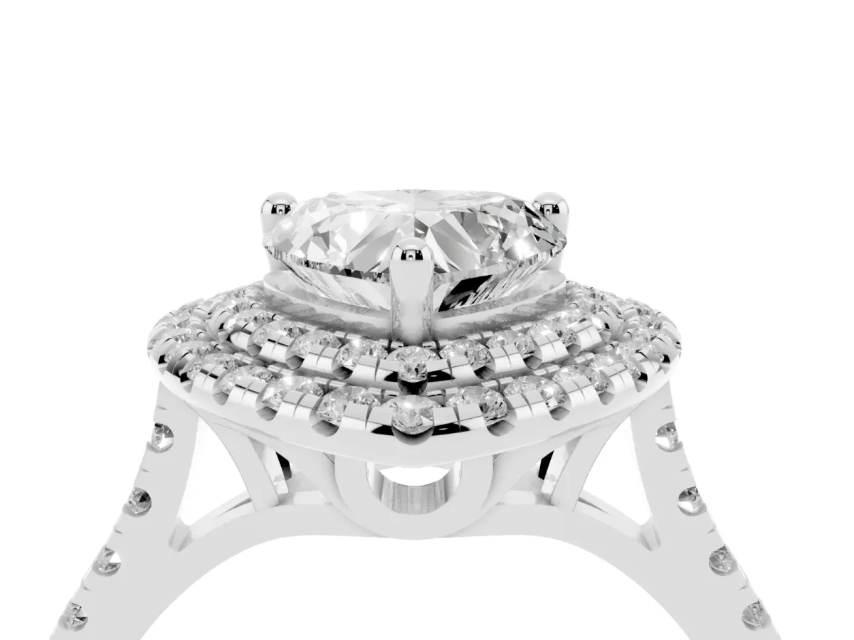 Double Halo Heart Cut Diamond Pavé Band with Four-Prong Setting Silver