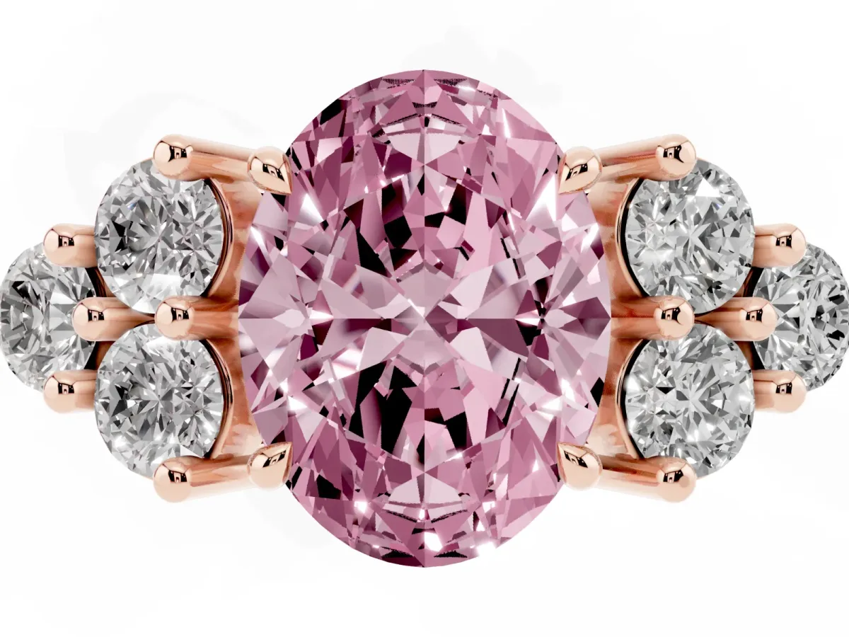 Fancy Pink Oval Cut Brilliant Diamond Cluster Accent Solitaire Ring with Prong Setting Rose gold