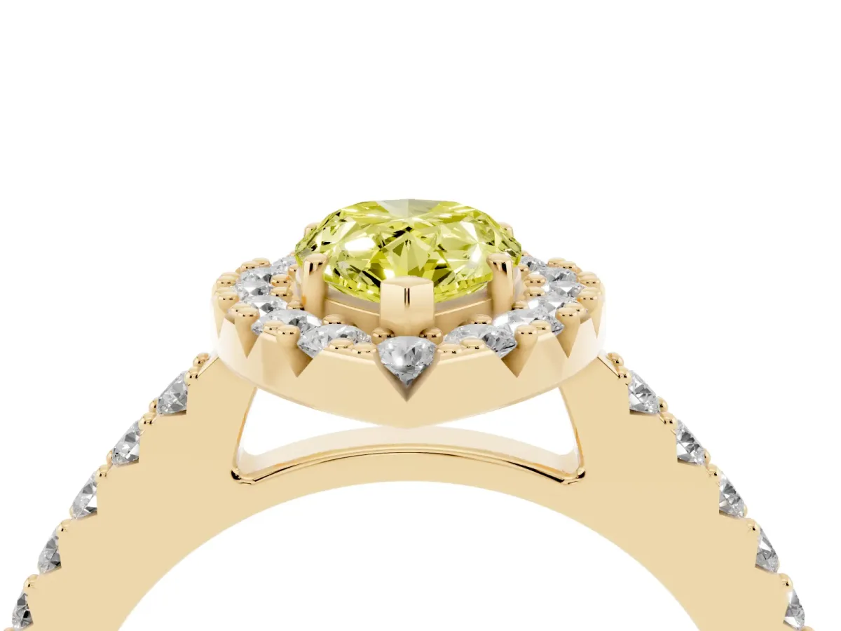 Fancy Yellow Pear Cut Halo Diamond Pavé Solitaire Ring Yellow gold