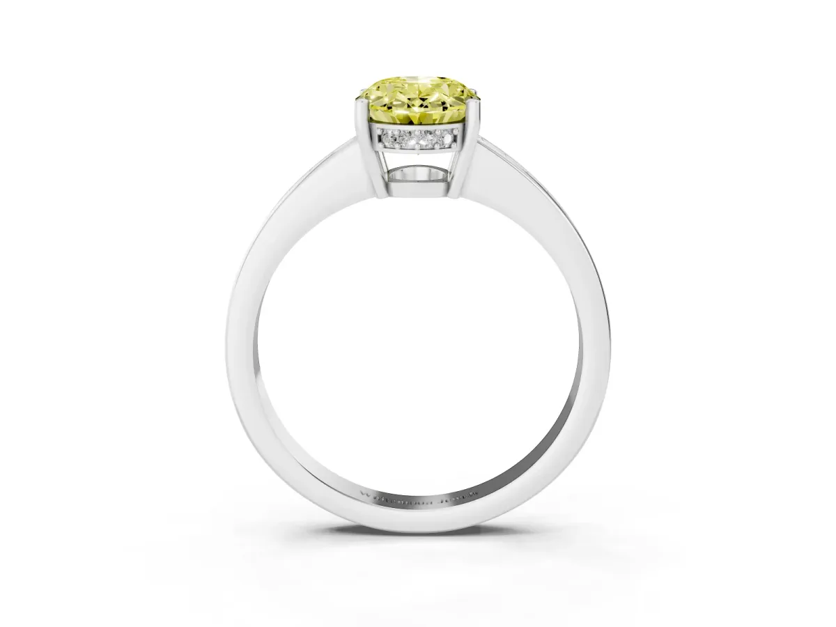 Fancy Yellow Oval Cut Solitaire Pavé Band Prong Setting Ring Silver