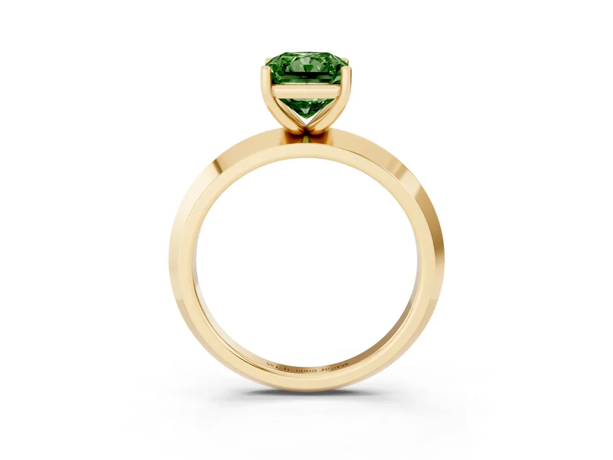 Fancy Green Radiant Cut Cut Solitaire Engagement Ring with Flat Band and Four-Prong Setting Yellow gold