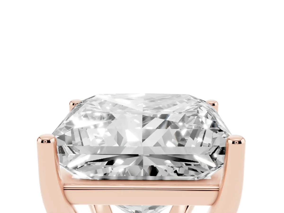 Princess Cut Cut Diamond Solitaire Engagement Ring with Tapered Plain Band and Four-Prong Setting Rose gold