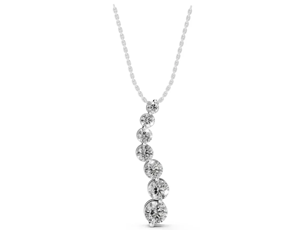 Graduated Round Prong-Set Diamond Pendant Silver