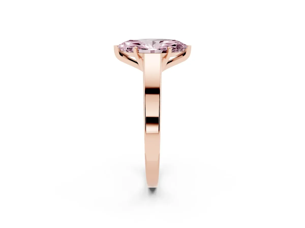Fancy Pink Marquise Cut Solitaire Engagement Ring with Four-Prong Setting and Tapered Band Rose gold