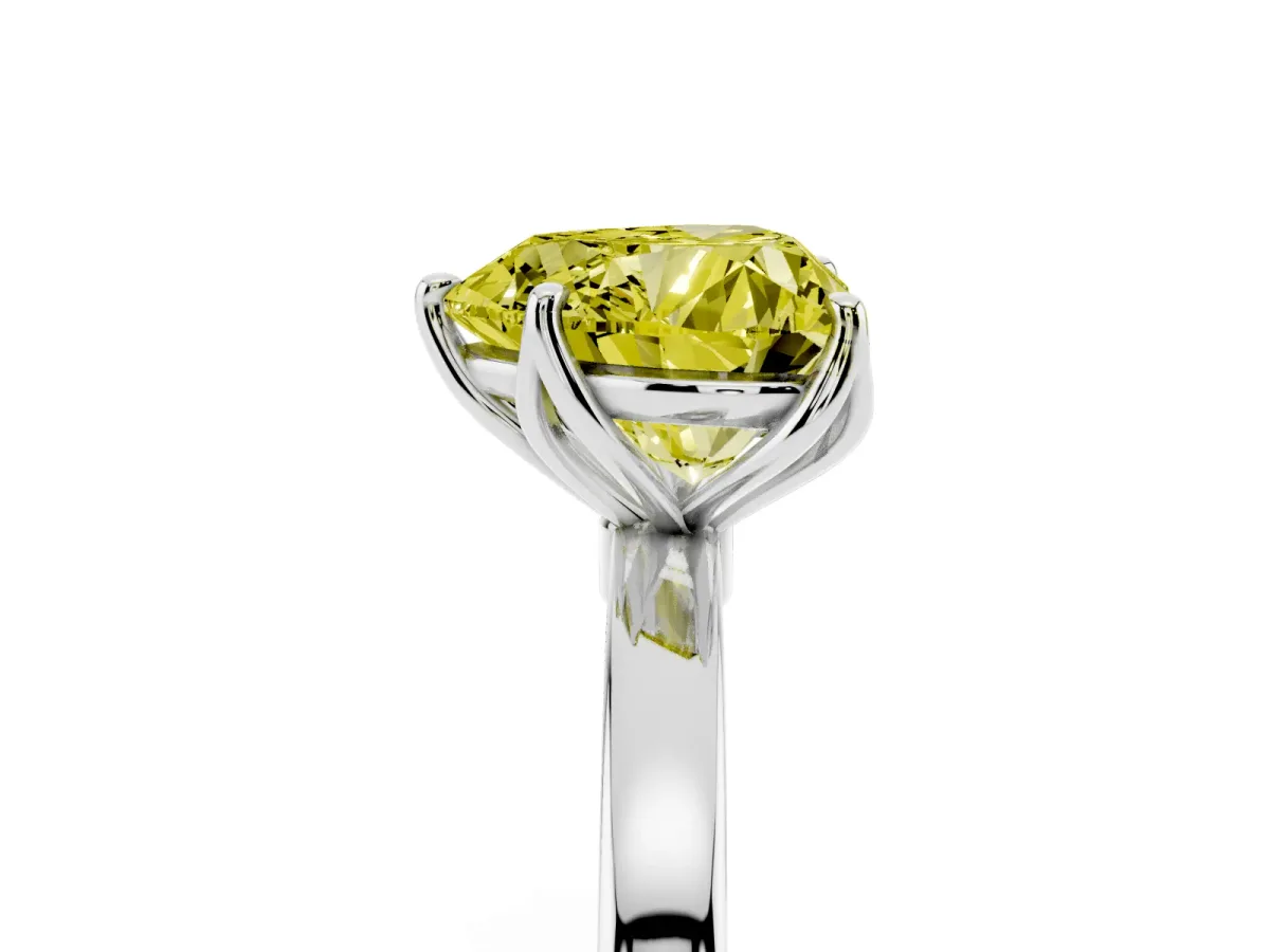 Fancy Yellow Heart Cut Diamond Solitaire Ring with Thin Band and Prong Setting Silver