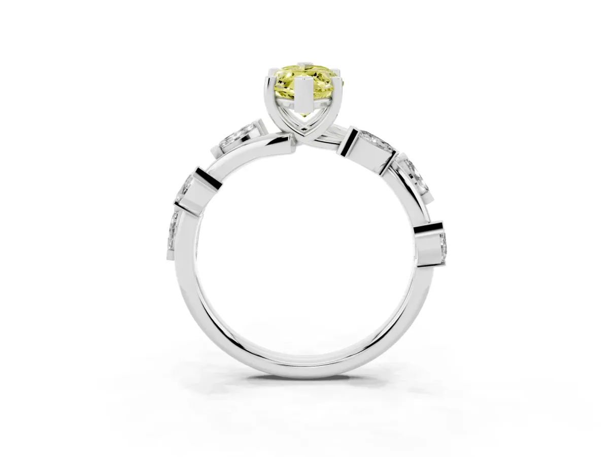 Fancy Yellow Marquise Cut Solitaire Twisted Band Marquise Accent Prong Setting Ring Silver