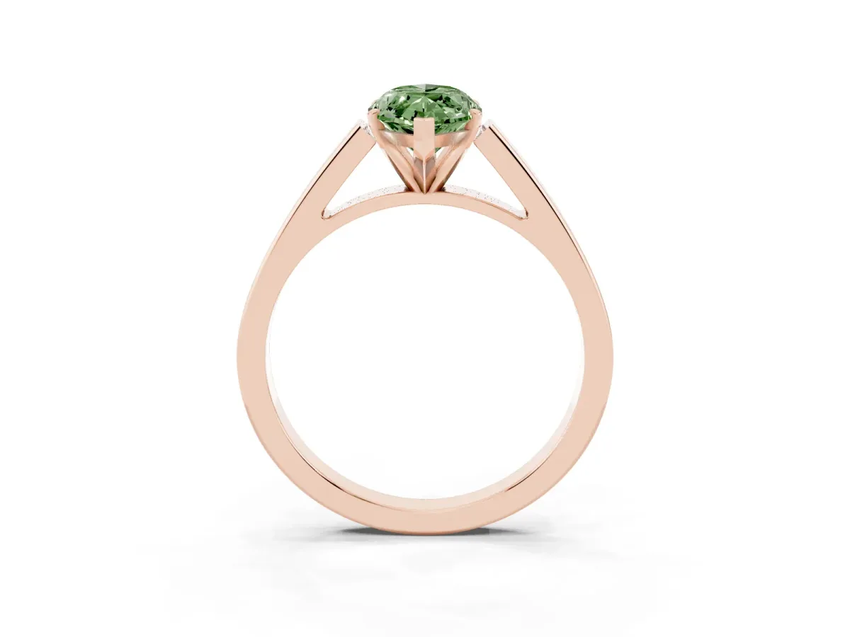 Fancy Green Marquise Cut Solitaire Engagement Ring with Four-Prong Setting and Tapered Band Rose gold