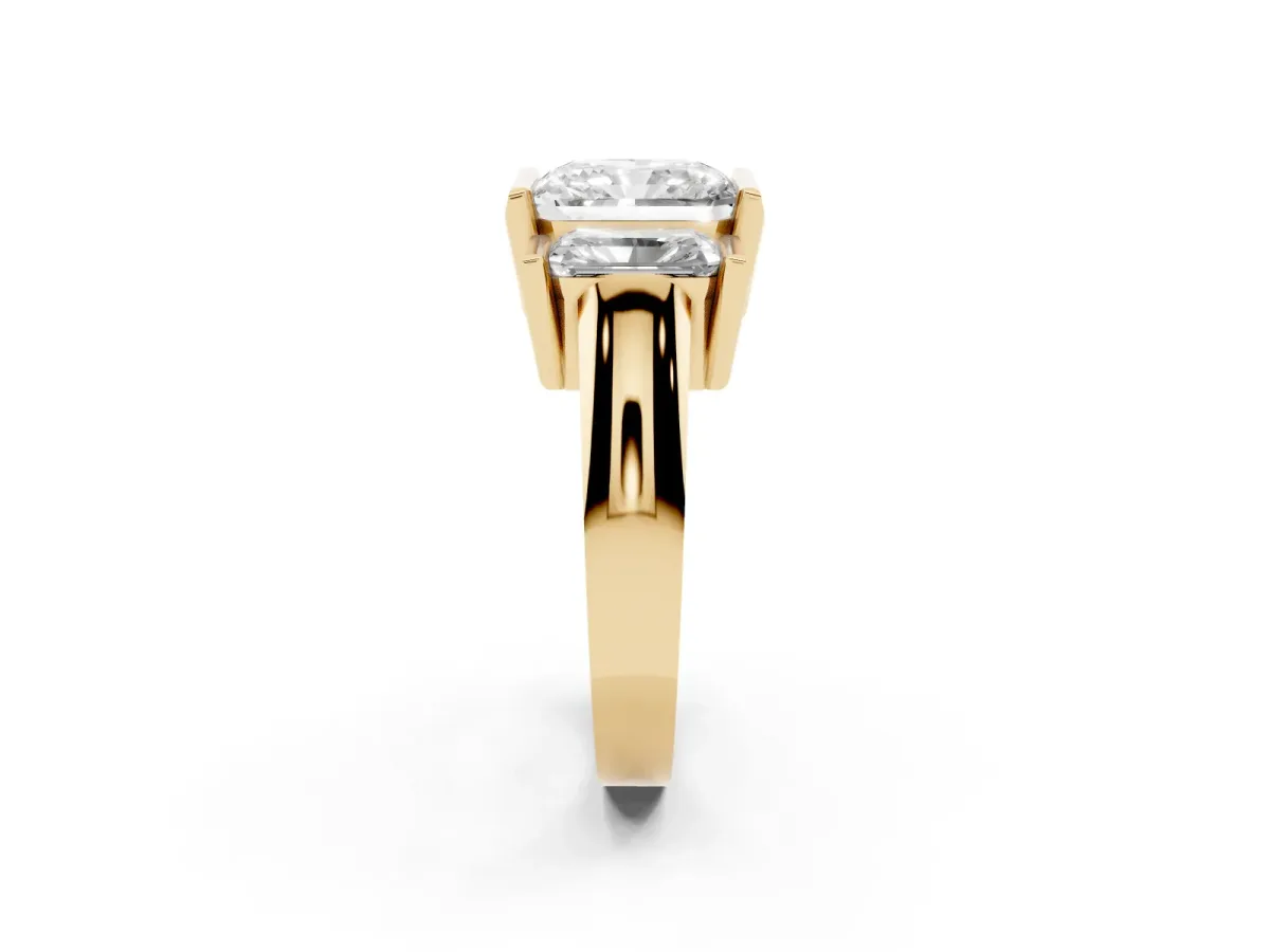 Three Stone Radiant Cut Cut Channel Set Diamond Ring Yellow gold