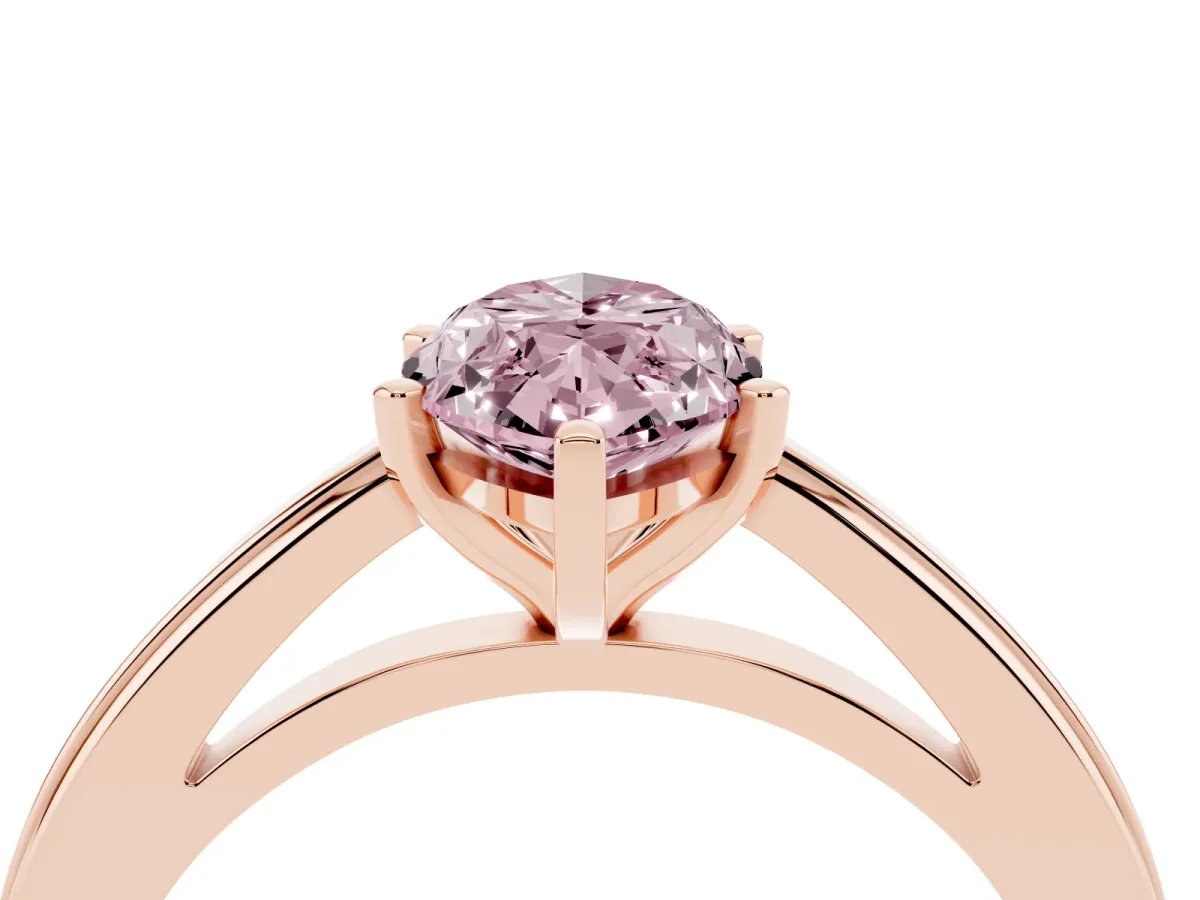 Fancy Pink Marquise Cut Solitaire Diamond Ring with Four-Prong Setting and Classic Band Rose gold