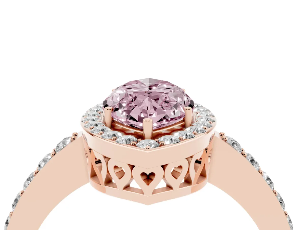 Fancy Pink Marquise Cut Halo Diamond Pavé Band Ring with Prong Setting Rose gold