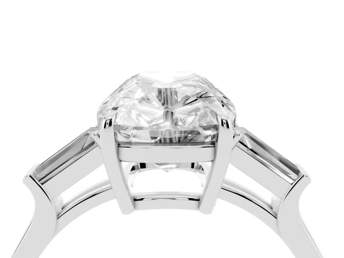Old Mine Elongated Cushion Diamond with Side Tapered Baguette Three Stone Ring Silver