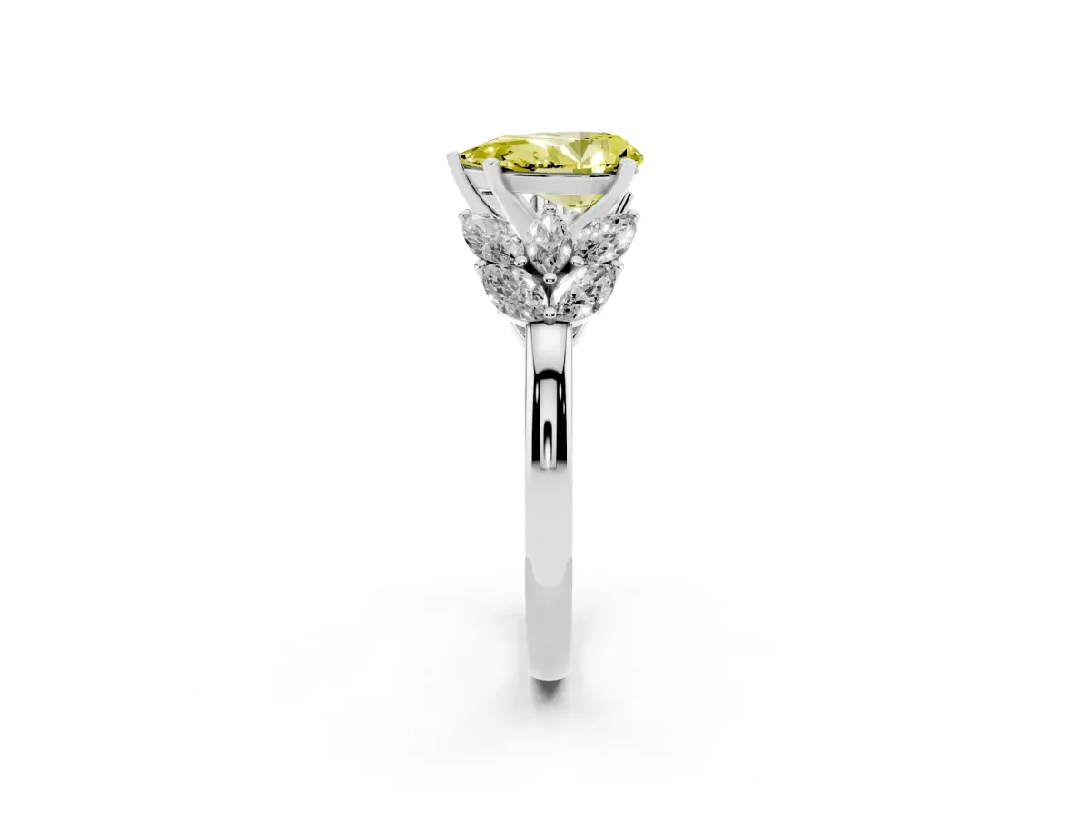 Fancy Yellow Pear Cut Diamond Cluster Leaf Design Ring with Prong Setting Silver