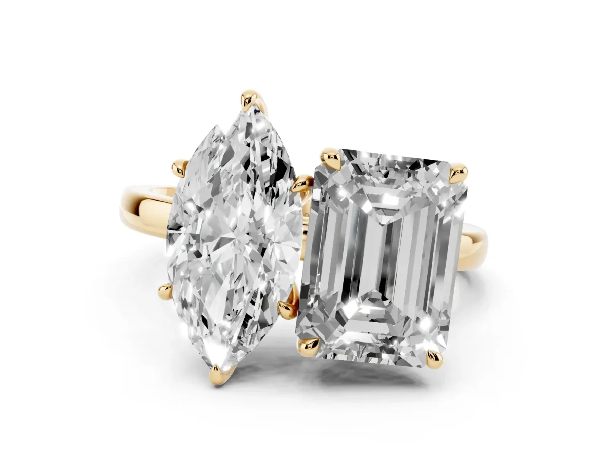 Marquise Cut and Emerald Cut Toi Moi Ring with Prong Setting Yellow gold