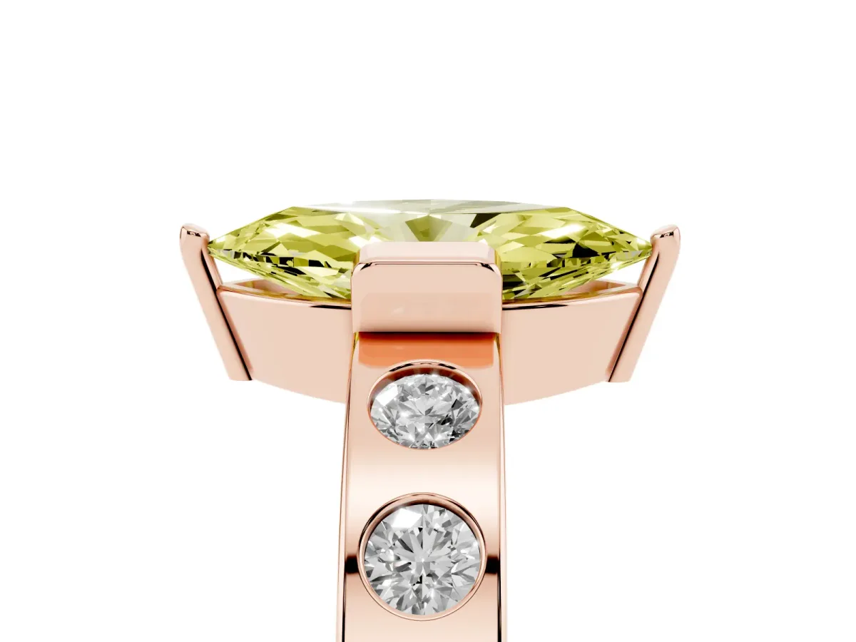 Fancy Yellow Marquise Cut Brilliant Channel-Set Diamond Ring with Bezel Prong Setting Rose gold