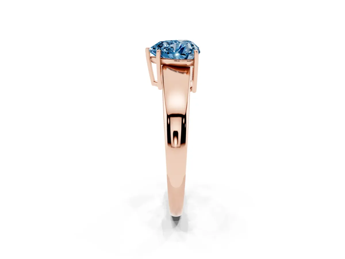 Fancy Blue Heart Cut Solitaire Diamond Ring with Tapered Band and Four-Prong Setting Rose gold