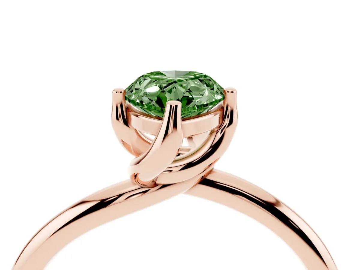 Fancy Green Pear Cut Diamond Solitaire Engagement Ring with Four-Prong Setting and Classic Band Rose gold