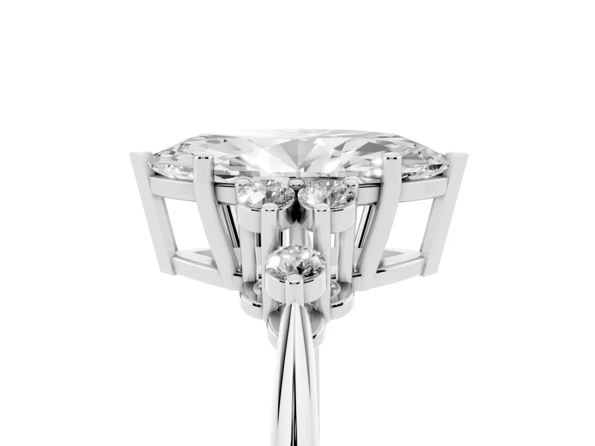 Marquise Cut Cut Diamond Cluster Ring with Solitaire Band and Four-Prong Setting Silver