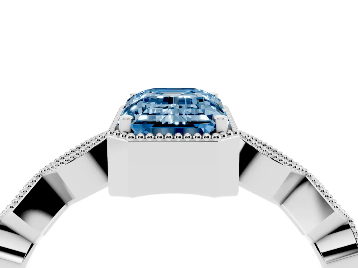 Fancy Blue Emerald Cut Milgrain Marquise Diamond Twist Band Ring Platinum