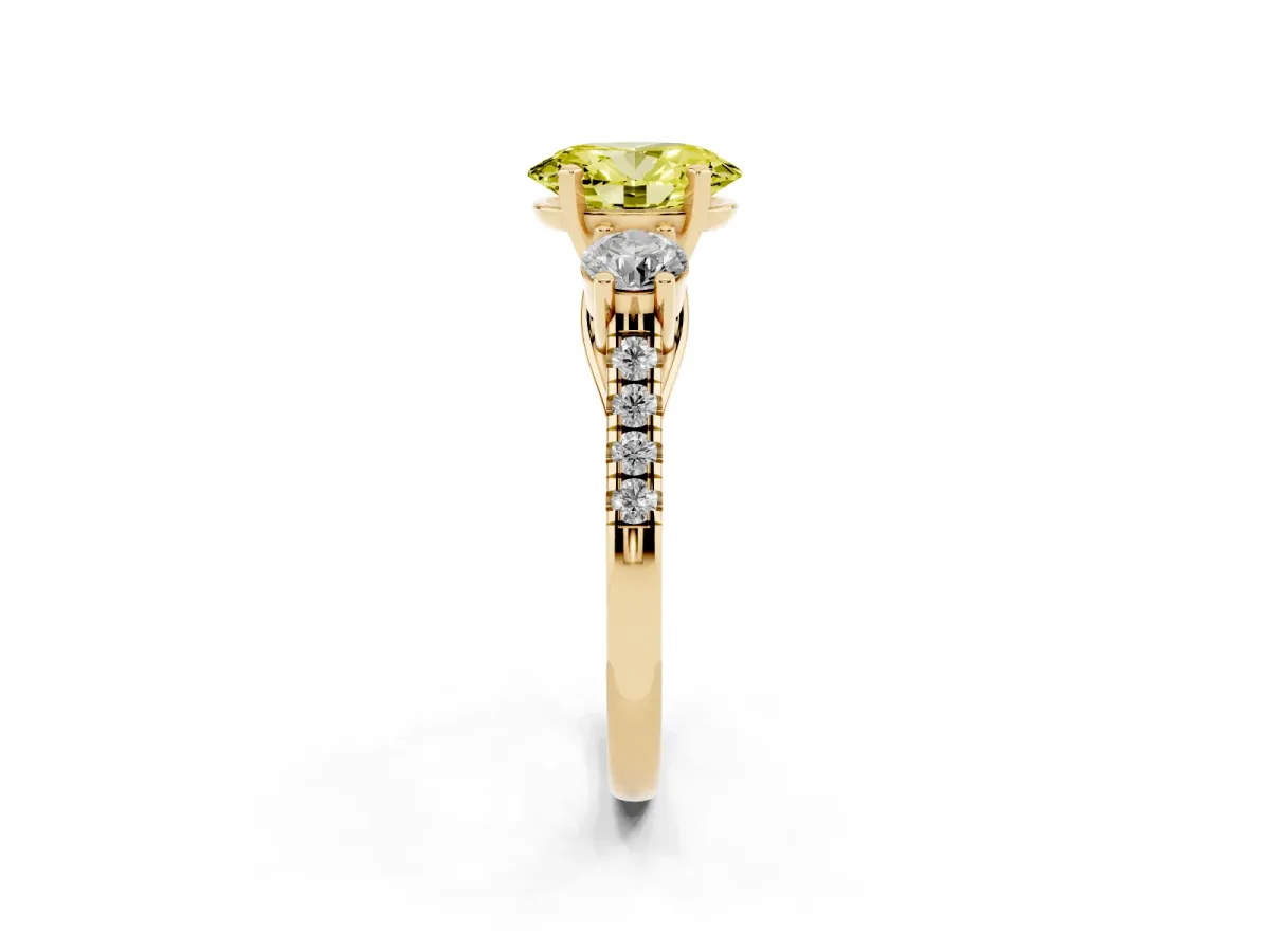 Fancy Yellow Three-Stone Oval Cut Diamond Pavé Band with Four-Prong Setting Yellow gold