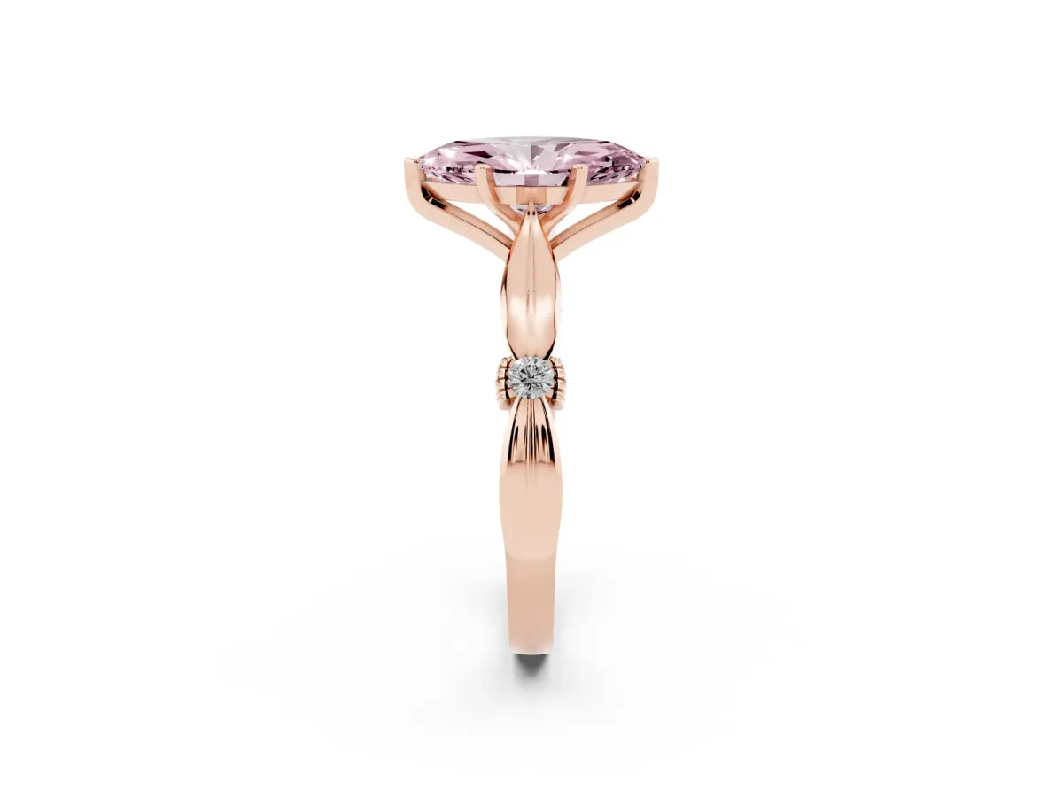 Fancy Pink Marquise Cut Solitaire Diamond Twisted Band with Four-Prong Setting Rose gold