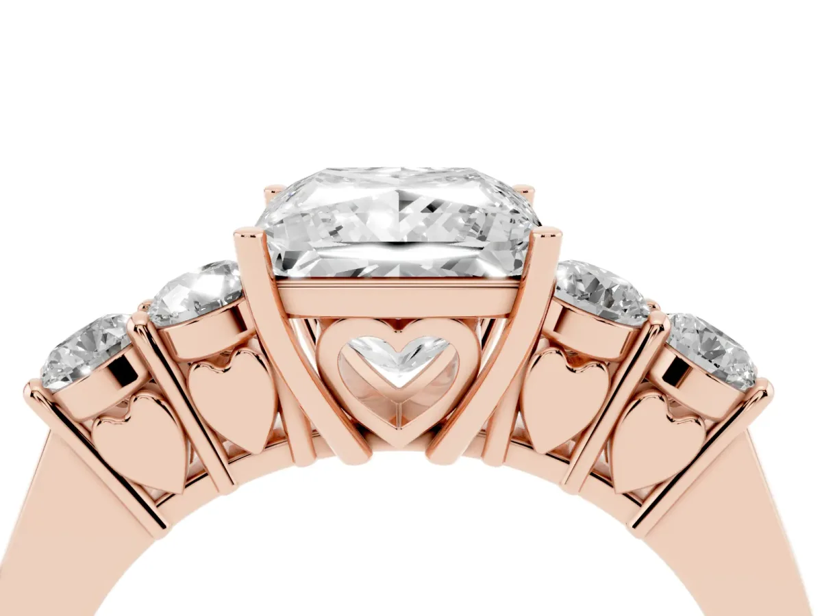 Princess Cut Cut Diamond Five-Stone Prong Set White Gold Ring Rose gold
