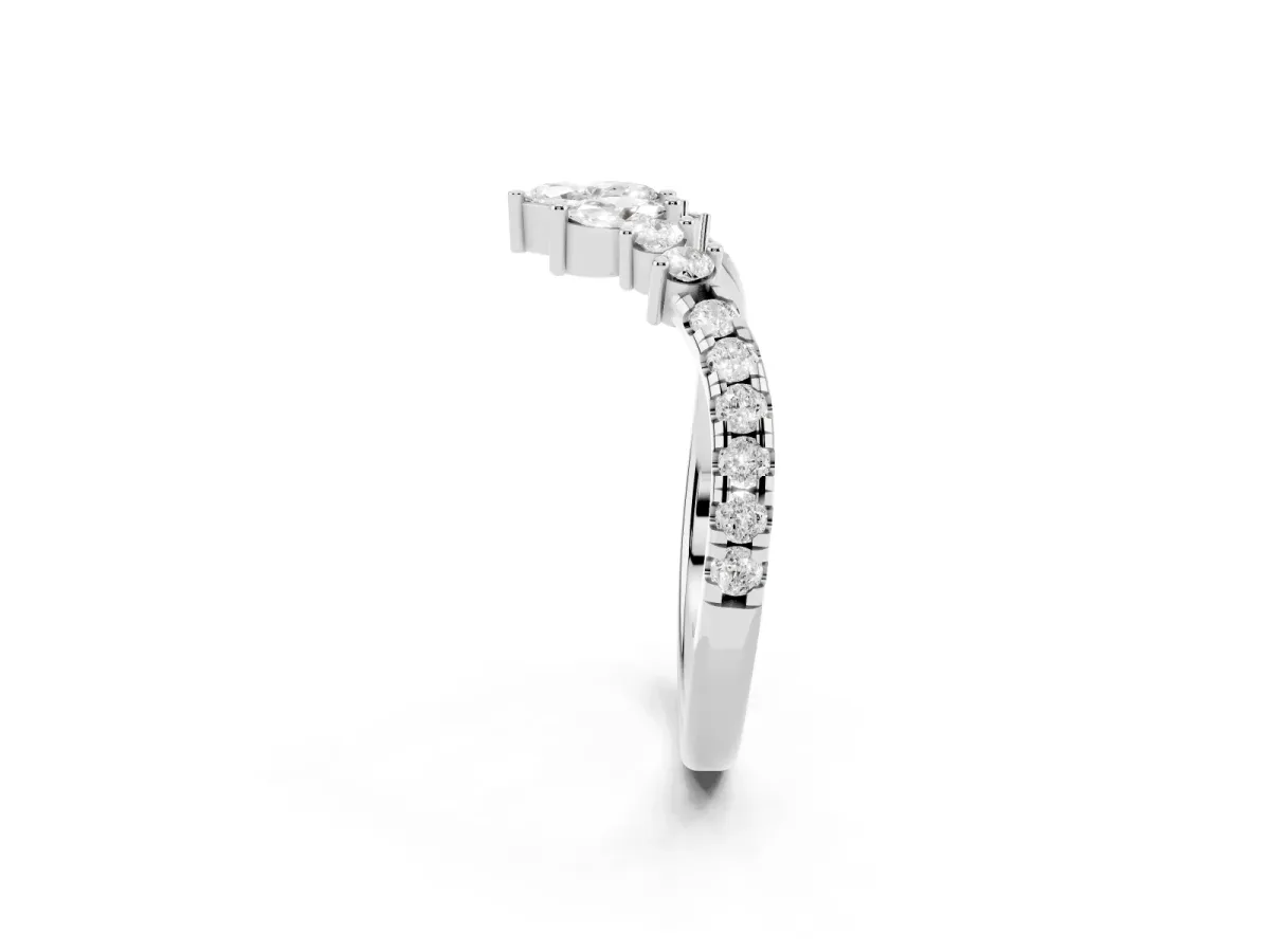 Chevron Marquise and Round Diamond Open Band with Prong Setting Platinum