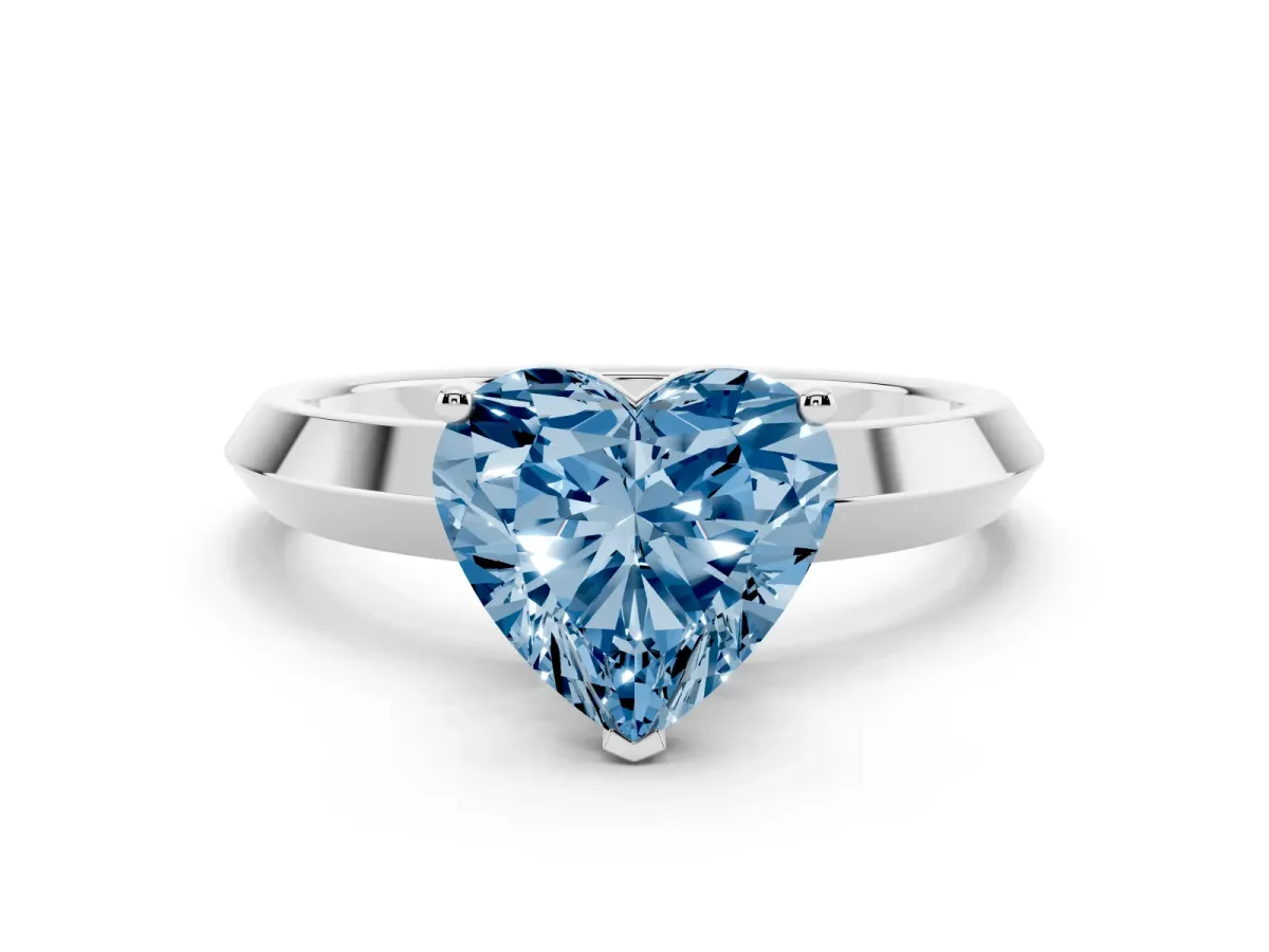 Fancy Blue Heart Cut Cut Solitaire Engagement Ring with Flat Band and Four-Prong Setting Silver
