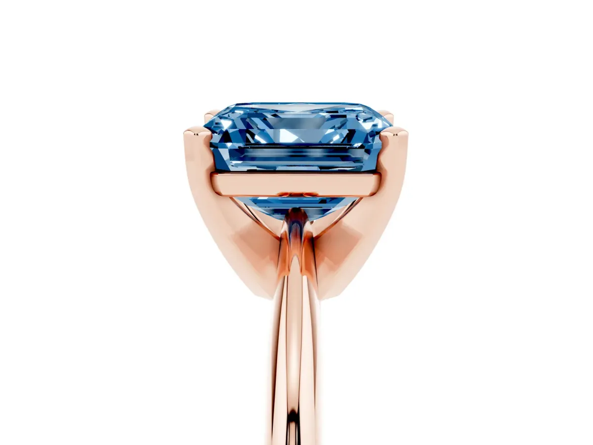 Fancy Blue Asscher Cut Cut Solitaire Ring with Four-Prong Setting on a Classic Band Rose gold