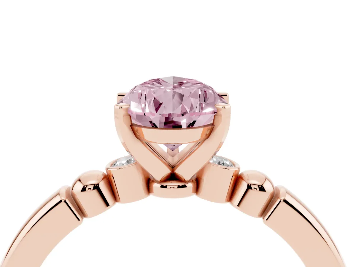 Fancy Pink Pear Cut Solitaire Beaded Band with Four-Prong Setting Rose gold