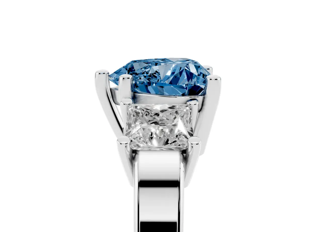 Fancy Blue Three-Stone Heart Cut Cut Solitaire Ring with Prong Setting Silver
