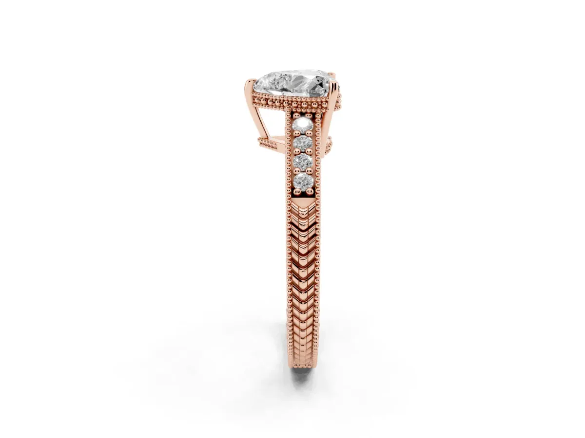 Heart Cut Solitaire Pavé Diamond Milgrain Engagement Ring with Four-Prong Setting Rose gold