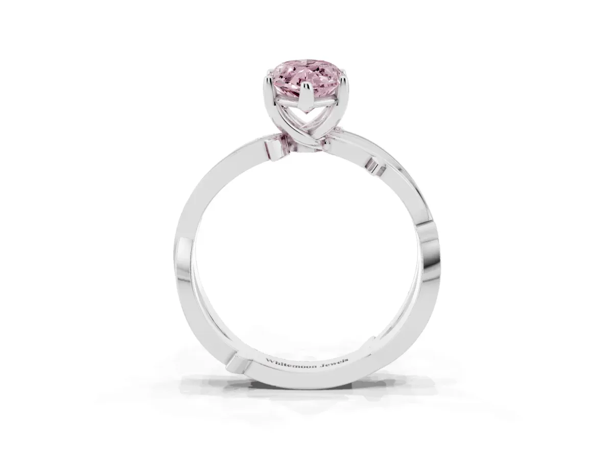 Fancy Pink Marquise Cut Solitaire Twist Band with Pavé Accents and Four-Prong Setting White gold