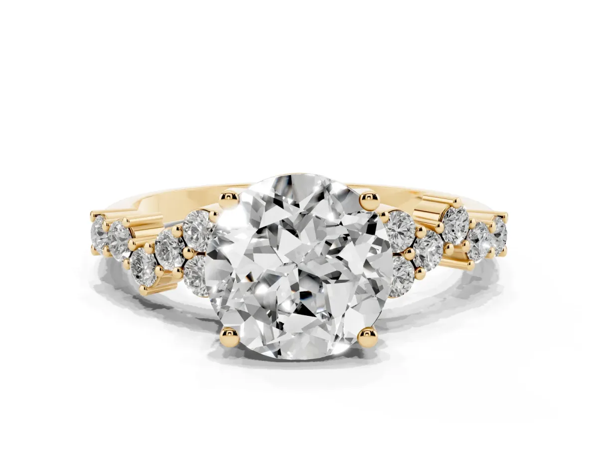 Round Cut Diamond Scattered Round Accent Ring with Prong Setting Yellow gold