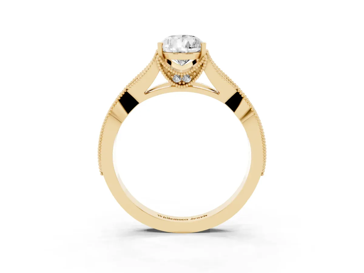 Pear Cut Cut Diamond Twisted Band with Milgrain Pave Setting and Four-Prong Setting Yellow gold