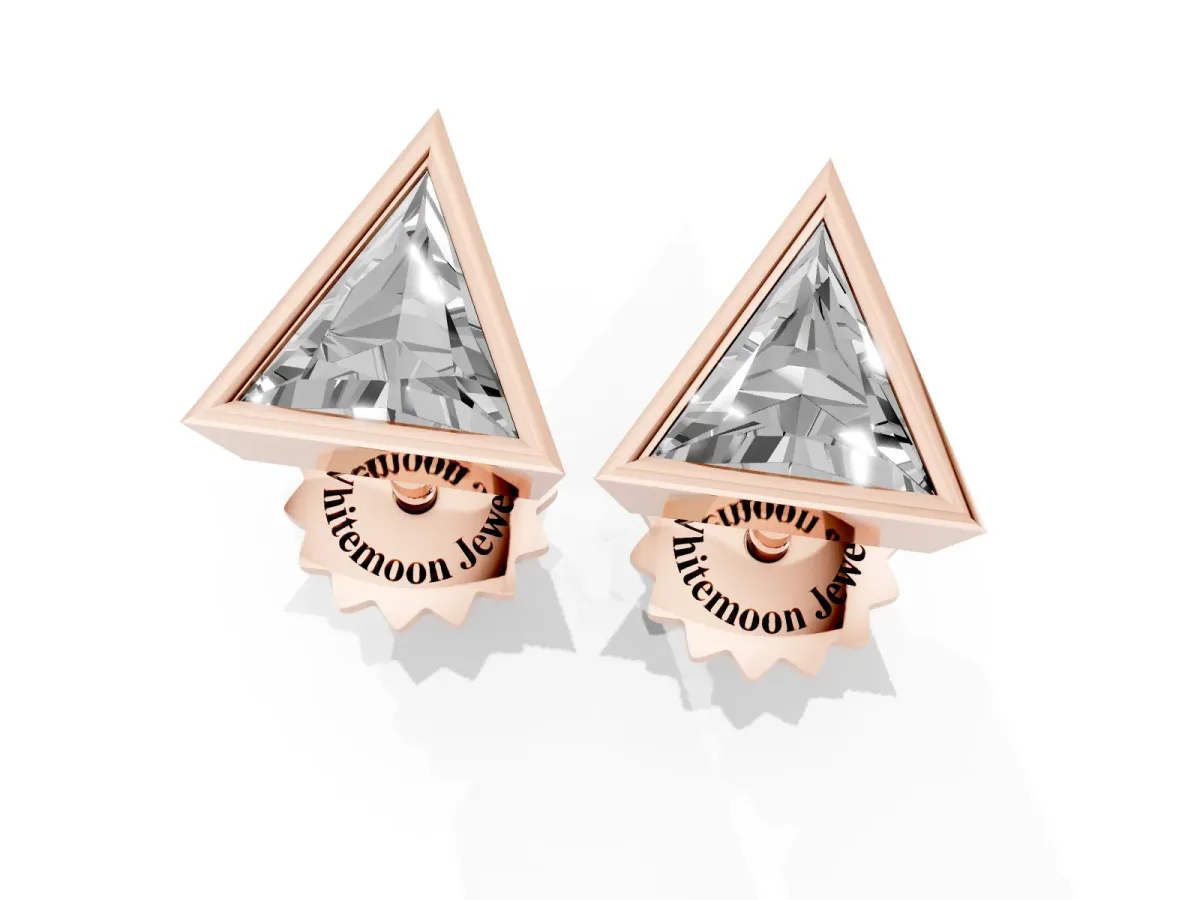 Trillion Diamond Bezel-Set Solitaire Stud Earrings Rose gold